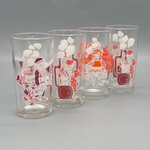 Vintage Christmas Santa & Mrs. Claus Drinking Glasses Set of 4 Holiday Tumblers